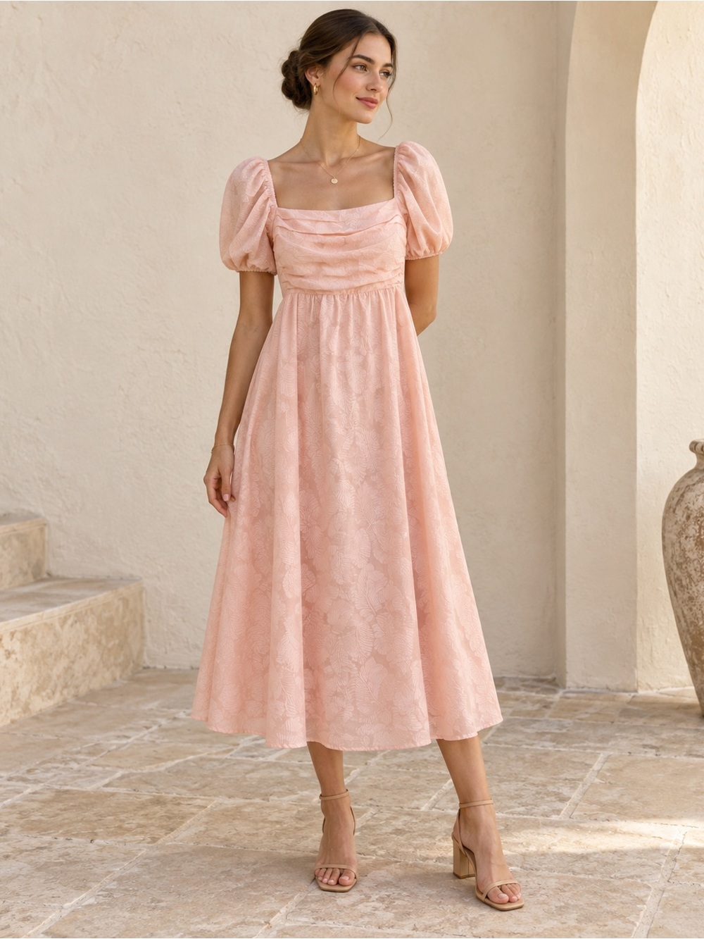 O.P.T. X Tuckernuck | River Dress Peach Palm Print Midi Dress - Size Medium